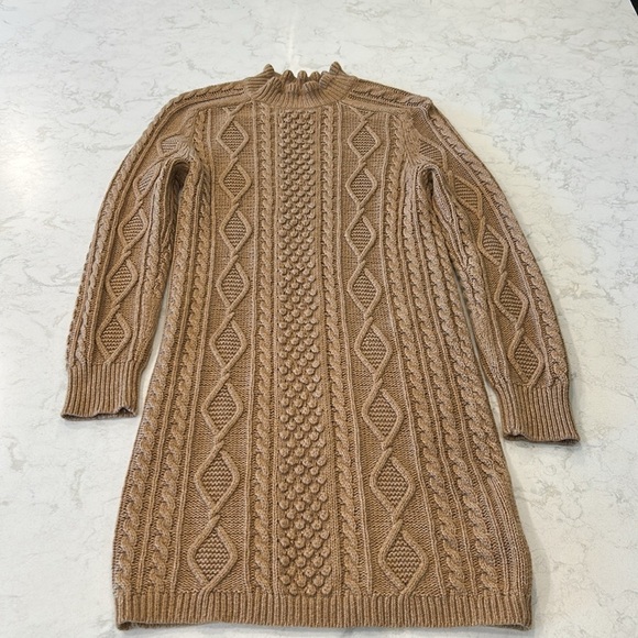 J Crew Cable Knit Sweater Mini Lambswool Dress in Tan Regency Small - Picture 15 of 15